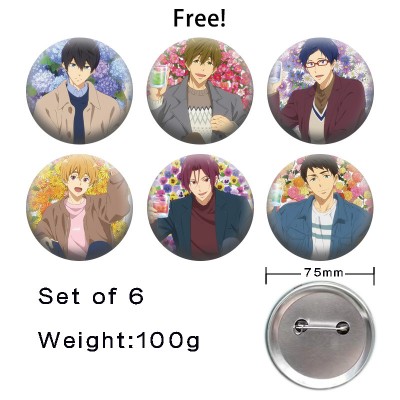 75MM Free! anime tinplate brooch pins set(6pcs a set)