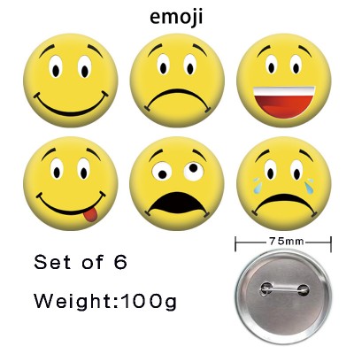 75MM Emoji anime tinplate brooch pins set(6pcs a set)
