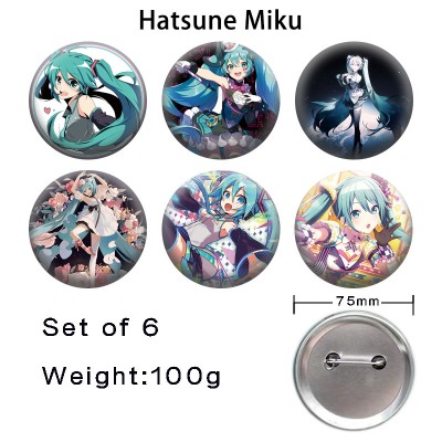 75MM Hatsune Miku anime tinplate brooch pins set(6pcs a set)