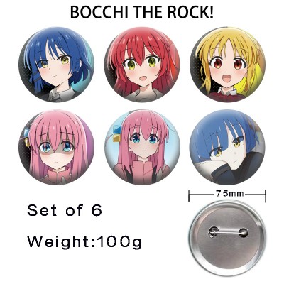 75MM Bocchi The Rock anime tinplate brooch pins set(6pcs a set)