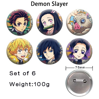 75MM Demon Slayer anime tinplate brooch pins set(6pcs a set)