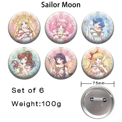 75MM Sailor Moon anime tinplate brooch pins set(6pcs a set)