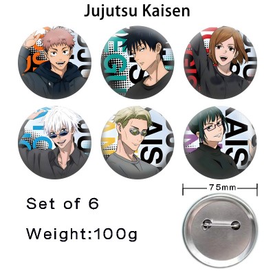 75MM Jujutsu Kaisen anime tinplate brooch pins set(6pcs a set)