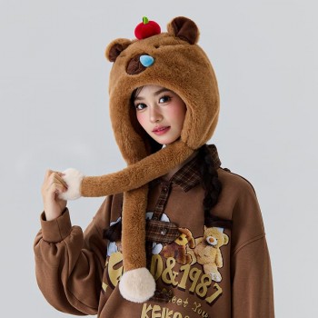 Capybara Furry Hat Head Wrap with Scarf Gloves