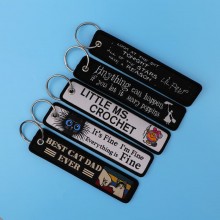 Warning Quotation Embroidery Woven Label Anime Lanyard Key chain Tag