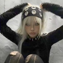 Punk Girl Hollowed Out Eyelets Wide Elastic Headba...