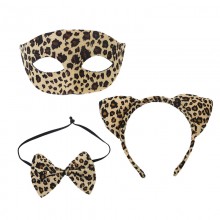 3Pcs/Set Leopard Catgirl Costume Accessories Halloween Mask Headband