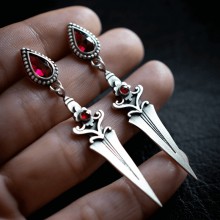 Sword Waterdrop Red Stones Pendants Earrings a pair