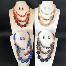 Multi Tiered Acrylic Bead Necklace Collarbone Chains with Earrings