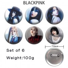 75MM BLACK PINK star tinplate brooch pins set(6pcs a set)