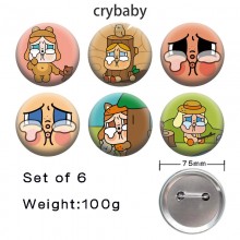 75MM Crybaby anime tinplate brooch pins set(6pcs a set)