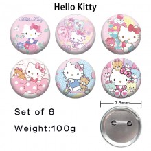 75MM Hello Kitty anime tinplate brooch pins set(6pcs a set)