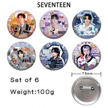 75MM SEVENTEEN star tinplate brooch pins set(6pcs a set)