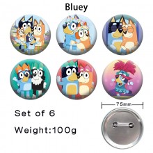 75MM Bluey anime tinplate brooch pins set(6pcs a set)