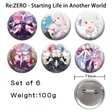 75MM Re:Life in a different world from zero tinplate brooch pins set(6pcs a set)