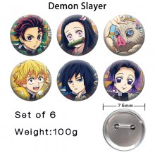 75MM Demon Slayer anime tinplate brooch pins set(6pcs a set)