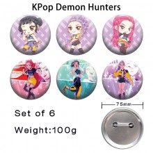 75MM K-POP Demon Hunters anime tinplate brooch pins set(6pcs a set)