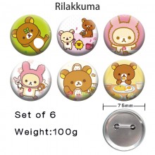 75MM Rilakkuma anime tinplate brooch pins set(6pcs a set)