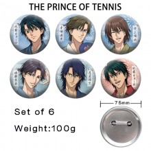 75MM The Prince of Tennis anime tinplate brooch pins set(6pcs a set)