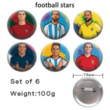 75MM Football Messi Cristiano Ronaldo tinplate brooch pins set(6pcs a set)