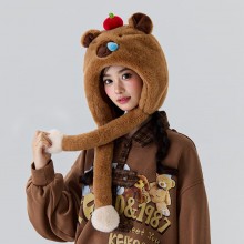 Capybara Furry Hat Head Wrap with Scarf Gloves