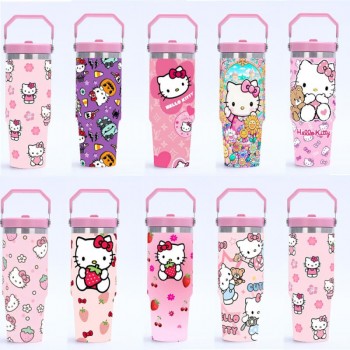 Hello kitty Large Capacity Insulated Cup 304 Stainless Steel Straw Cup
