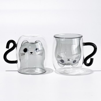 Cute Cat Anime Glasses Double Wall Glass Cup