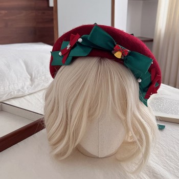 Vintage Christmas Style Bow Beret Hat