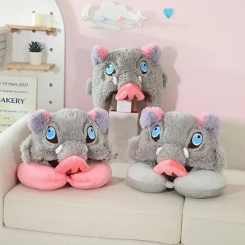 Demon Slayer Hashibira Inosuke Wild Boar Head Plush Hat U-shaped Pillow