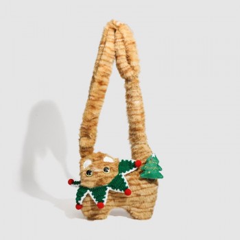 Lovely Christmas Cat plush Crossbody Shoulder Bag