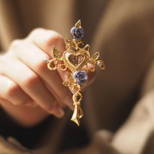 Dark Night Rose Lacroix Vintage Cross Brooch Pin