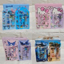 Stitch Kitty Kuromi anime mini ballpoint pens and ruler a set