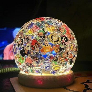 Hand-Made Glass Cover Dome Glowing with Solid Wood Base