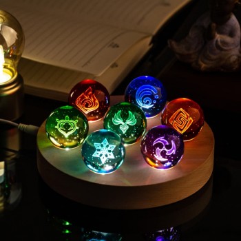 7pcs/set Genshin Impact Crystal Ball Night Light Lamp 6cm