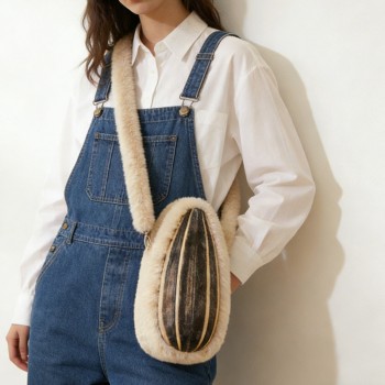 Giant Sunflower Seed Plush Crossbody Shoulder Bag