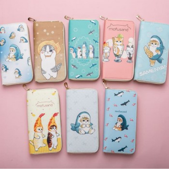 Shark cat zipper long wallet purse