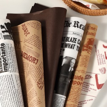 200pcs Oil proof paper Newspaper Design Sandwich Food Wrapping Paper