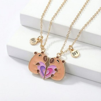 2Pcs/set Capybara Pendant Best Friend Girl BFF Necklace