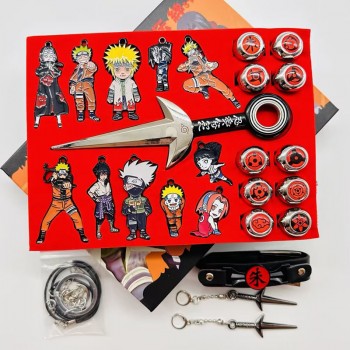 Naruto anime key chain necklace bracelet pins rings a set