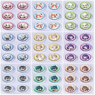 25mm Genshin Impact Mini Capsule Badge Brooch Beans 6pcs