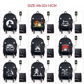 Totoro anime USB charging laptop backpack school bag