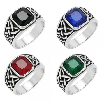 Vintage Ethnic Viking Knot Rune Square gemstone Rings