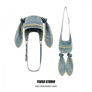 Rough Edge Rabbit Ear Denim Pullover Hat