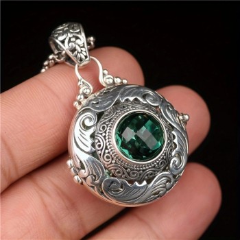 Vintage Locket Set Large Green Crystal Necklace