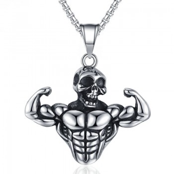 Bodybuilding Arm Muscular Skull Pendant Sports Fitness Necklace