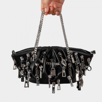 Punk Personality Y2K Black Wrinkled Cloud Dumpling Bag