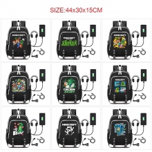 Minecraft game USB charging laptop backpack school bag