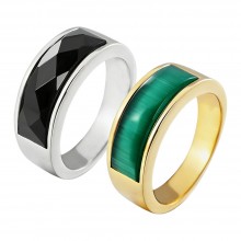 Vintage Men Bar Green Jade Stone Titanium Steel Rings