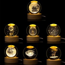 3D Crystal Ball Glass Ball Planet Earth Wooden Base Night Light