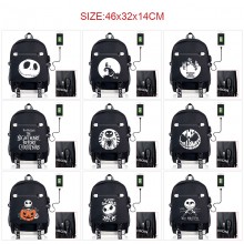 The Nightmare Before Christmas USB charging laptop backpack school bags